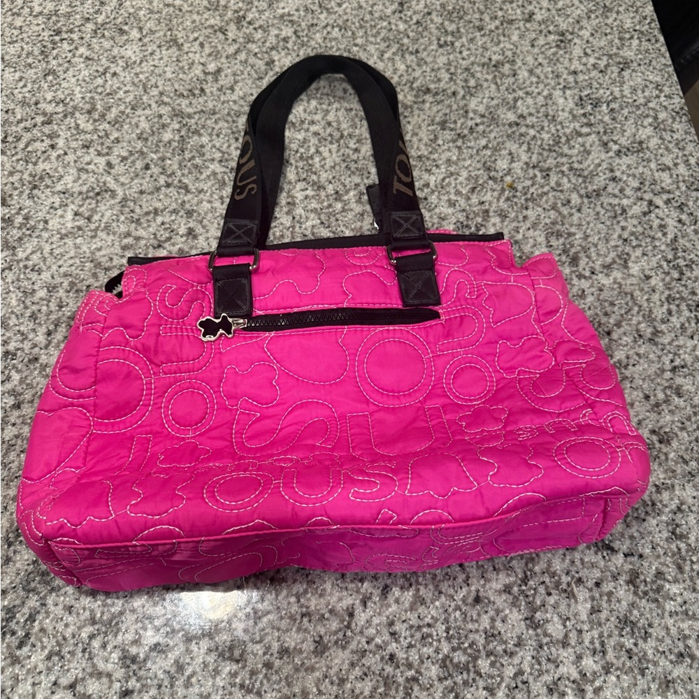 Tous Hot Pink Quilted Logo Tote with Black Straps - Picture 2 of 6